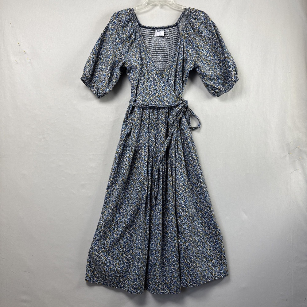 Old Navy Blue Floral Midi Wrap Dress